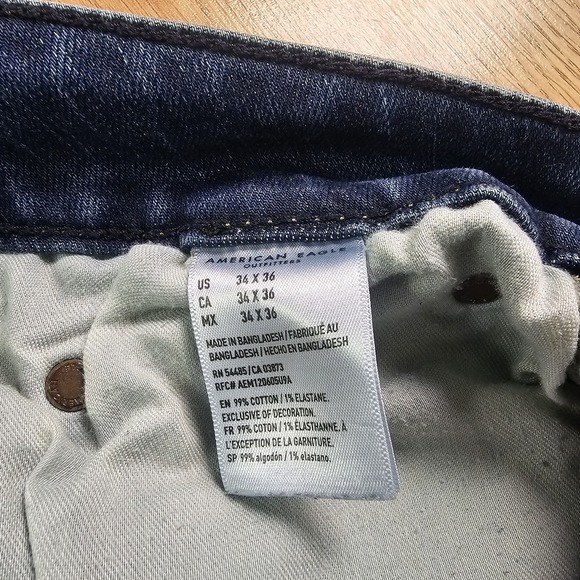 American Eagle Jeans Mens 34x36 Blue Slim Straight Dark Wash Skater Preppy - Picture 5 of 13